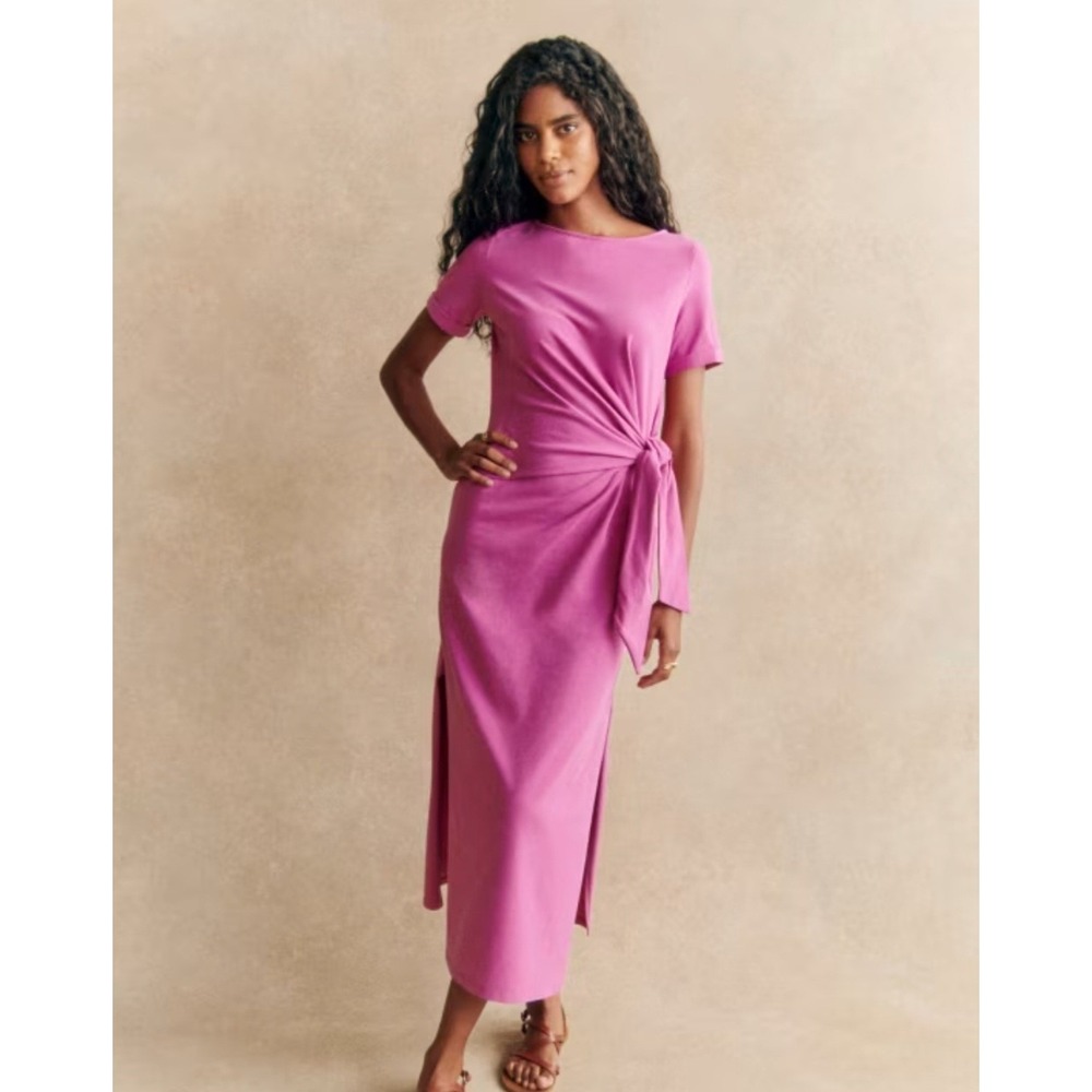 Sezane Pippa Dress Fuchsia Pink Organic Cotton Side Knot Midi XS
